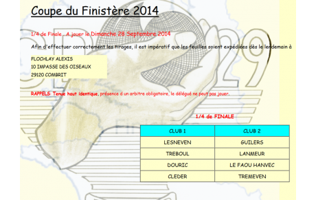 1/4 de finale coupe du Finisrère